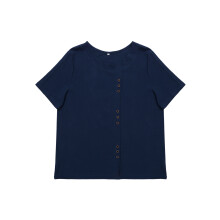 (XXXL, Navy) T-shirt à manches courtes pour femmes, col rond, couleur unie, été/automne, vert/rose/blanc/marine/café