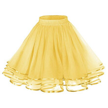 (One Size, Yellow) Jupe en maille pour femme avec taille large élastique, couleur unie, structure multicouche, vêtement d'été