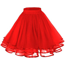 (One Size, Red) Jupe en maille pour femme avec taille large élastique, couleur unie, structure multicouche, vêtement d'été