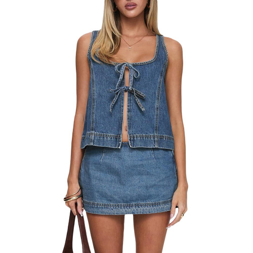 (L, Blue) Γυναικείο τζιν σετ φούστα, Clubwear