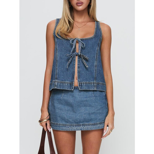 (L, Blue) Γυναικείο τζιν σετ φούστα, Clubwear 2