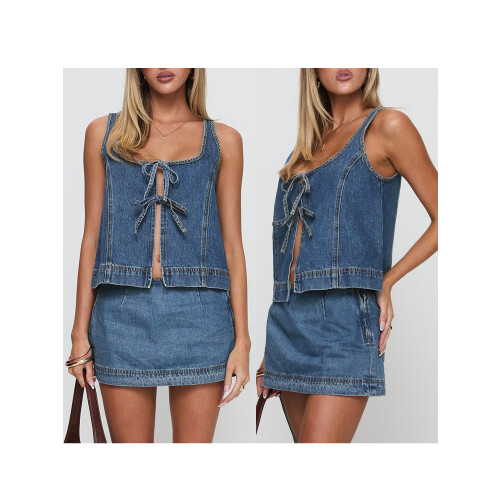 (L, Blue) Γυναικείο τζιν σετ φούστα, Clubwear 1