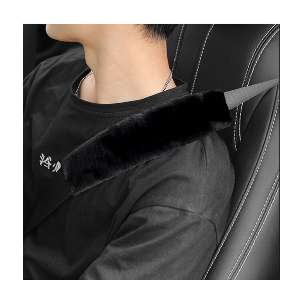 2Pcs Plush Car Seat Belt Cover Pads, Soft Seatbelt Shoulder Protector For All Vehicles, Black 9169991208787