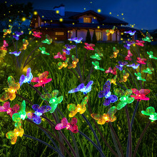 4 Pcs Firefly Solar Garden Lights with Colorful Night Glow Waterproof Swaying Flower for Yard Patio