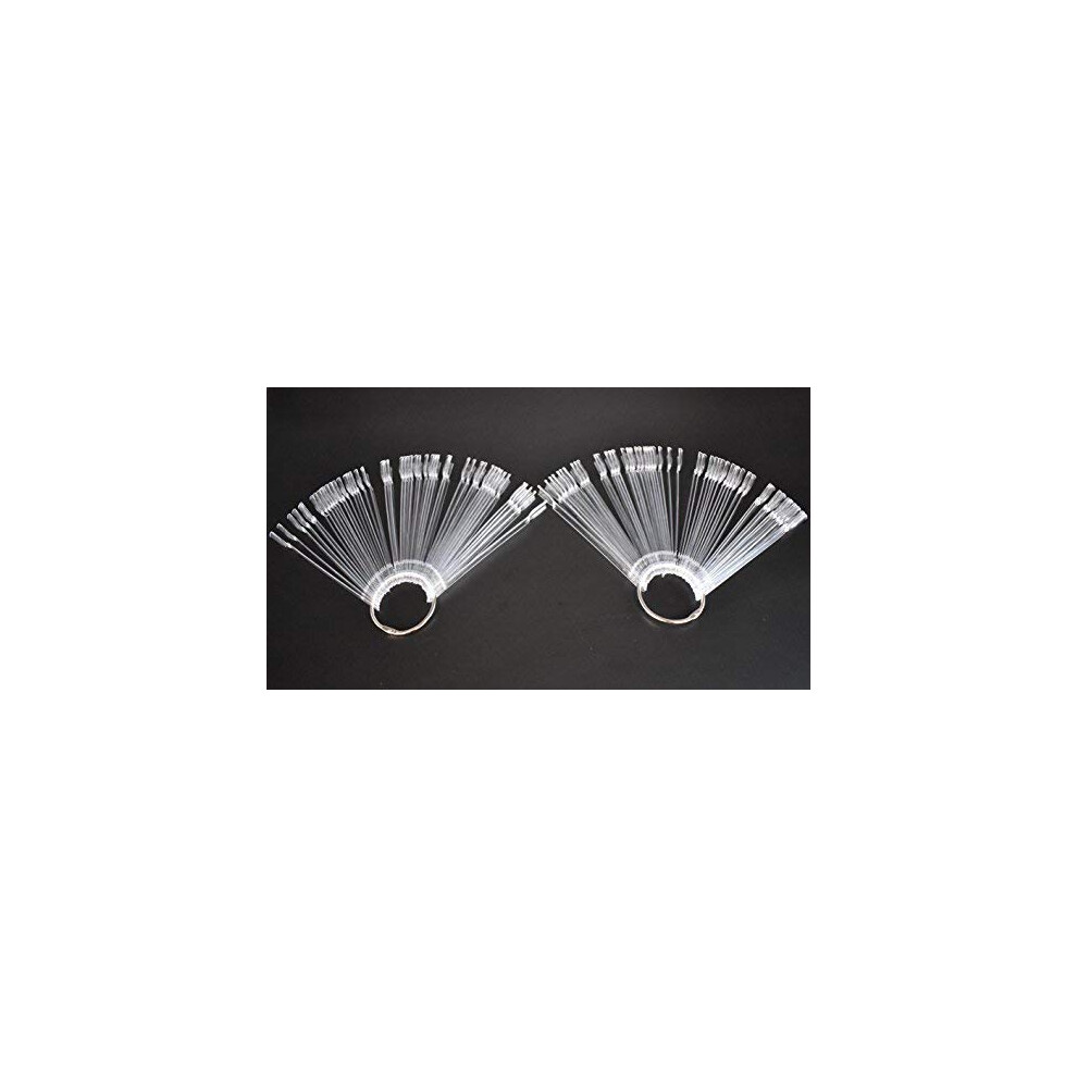 2 Sets Nail Display Tips 100pcs Clear Fan Shape Nail Art Practice Sticks with Split Ring Holder
