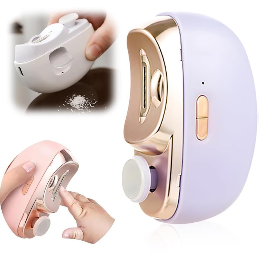 Light/Purple Electric Nail Clipper With Led And Nail Scrap Collector For Seniors, Thick Toenails,