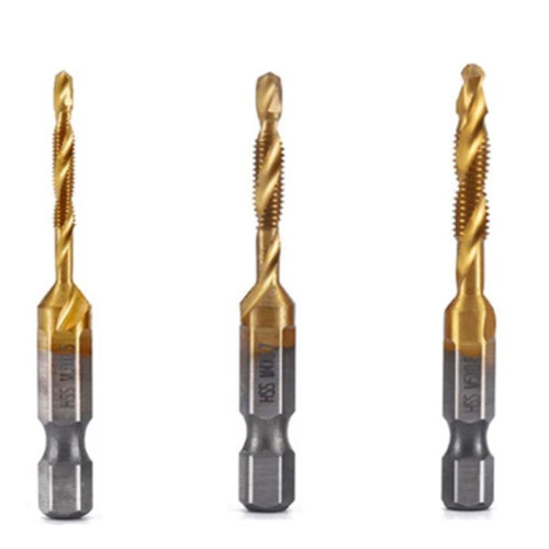M3+M4+M5 Hex Shank Titanium Plated HSS Screw Thread Metric Tap Drill Bits Screw Machine Compound Tap Open Chamfer Tool 1