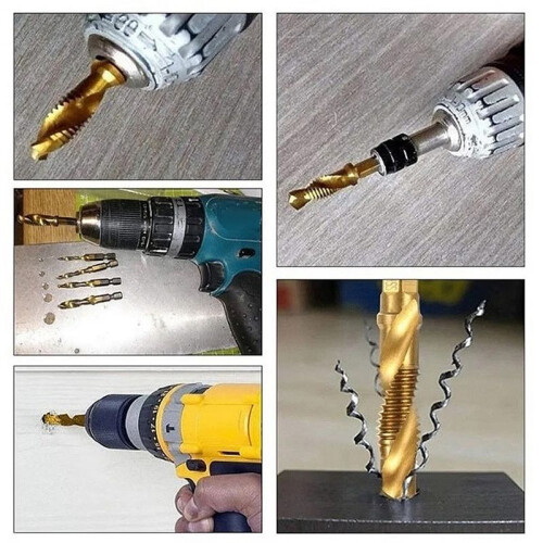 M5x0.8mm Hex Shank Titanium Plated HSS Screw Thread Metric Tap Drill Bits Screw Machine Compound Tap Open Chamfer Tool 1