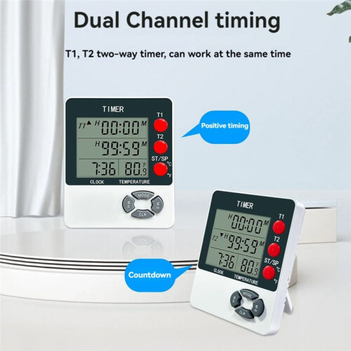 Kitchen Timer Digital Timer with Alarm Clock/Thermometer Function for Cooking Egg Timer Classroom Timer for Teacher 2