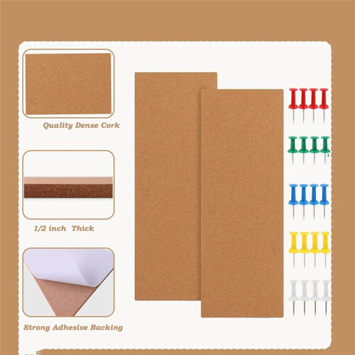 Cork Board Bulletin Board, Small Rectangular Pin Board for Wall, Self-Adhesive Cork Board for Office, School and Home