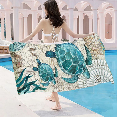 Quick-Drying Beach Towel with Sea Turtle Pattern, Soft and Absorbent, Suitable for Bathroom, Outdoor, Pool and Camping,A 1