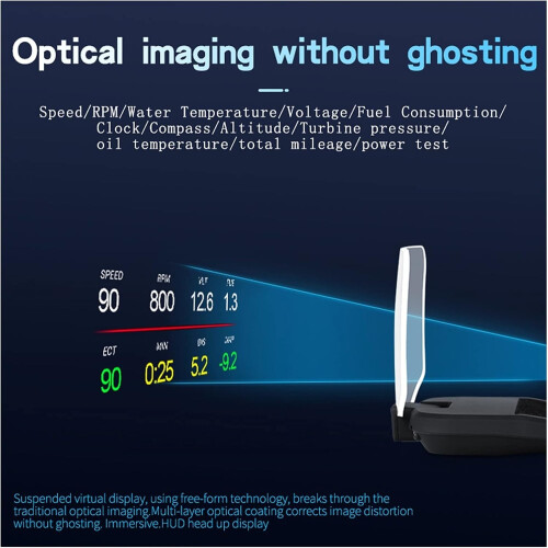 Car Head Up Display OBD2 GPS HUD Speedometer with Windshield Data Projection and Bluetooth 1