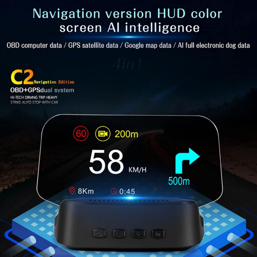 Car Head Up Display OBD2 GPS HUD Speedometer with Windshield Data Projection and Bluetooth 2