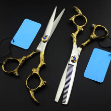 Hair Cutting Scissors 6 Inch Japanese Stainless Steel Barber Set with Ergonomic Gold Handle