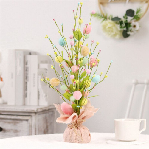 Easter Egg Tree with Delicate Ornaments Colorful Easter Decorations Tabletop Decor Artificial Plant Wedding Gift 1