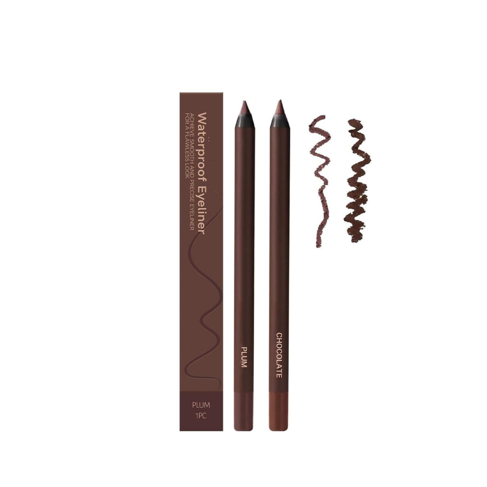 Brown,Purple 2 Pcs 24Hr Waterproof Eyeliner And Eyebrow Pencil, Dual Use Smudge Proof Eye Pencil Plum And Chocolate