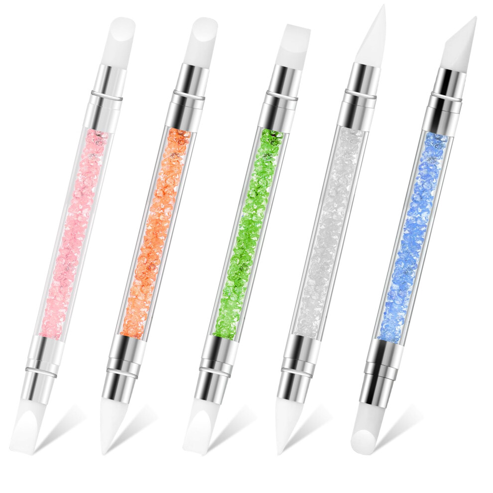 Blue 5Pcs Nail Art Silicone Sculpting Pen Set, Dual Tip 3D Gel Design Tools With Precision Detailing