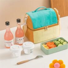 Insulated Lunch Bag Reusable Lunch Box Cute Toast Leakproof Cooler Food Lunch Tote Bags with Adjustable Shoulder Strap D