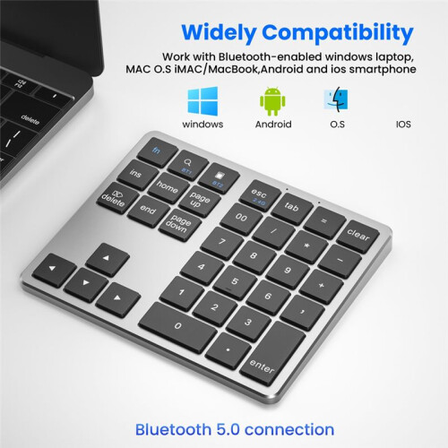 2.4G  Number Pad Ultra-Thin Wireless Numpad USB Rechargeable Numeric Keypad for IOS Android Window Black 2