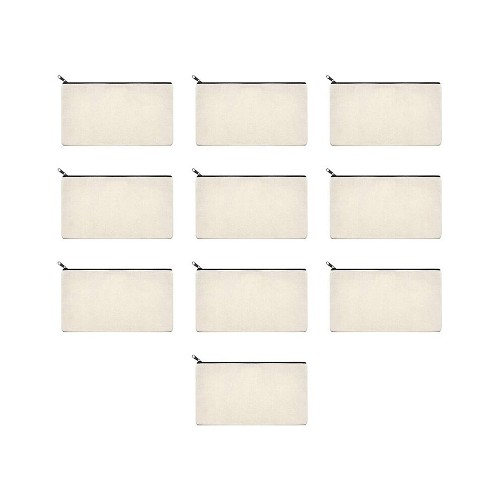 Tauoh Beige 10Pcs Canvas Pencil Pouch, Diy Zipper Bags Blank Makeup Bags Multifunctional Pouches