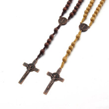 Hand Made Wooden Rosary Necklaces Catholic Pendant Necklaces for Men Women Jewelry Christian Prayer Religious Gift