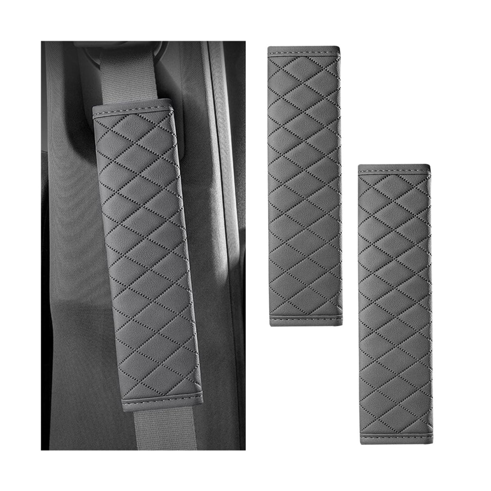 Car Seat Belt Cover 2Pcs Leather Shoulder Pad Soft Neck Protector Universal Fit For Comfortable Driving Gray 9169991209340