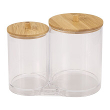 Cotton Swab Pads Holder with Bamboo Lids, Acrylic Qtip Holder Cotton Buds  Dispenser Cotton Round Pad
