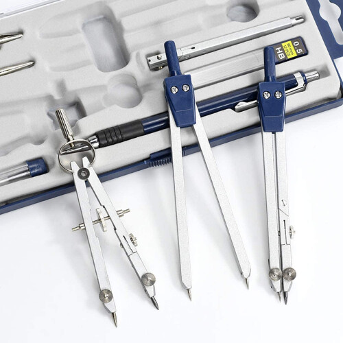 9Pc Geometry Set Metal Compass Geometry Precision Tool for Student, Circle Drawing Tool and Architecture Drafting Kits 2