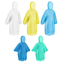 Ponchos Familie Pack, Regenponcho für Erwachsene, Kinder, Einweg- oder Wiederverwendbare Ponch-Regenponchos mit Kapuze mit Kordelzug, 5 Pack