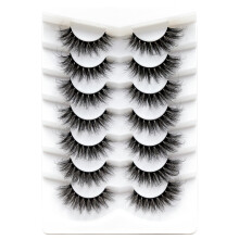 Faux Mink Lashes Fluffy Wispy Cat Eye Design Handmade Natural Look 7 Pairs Pack Cruelty