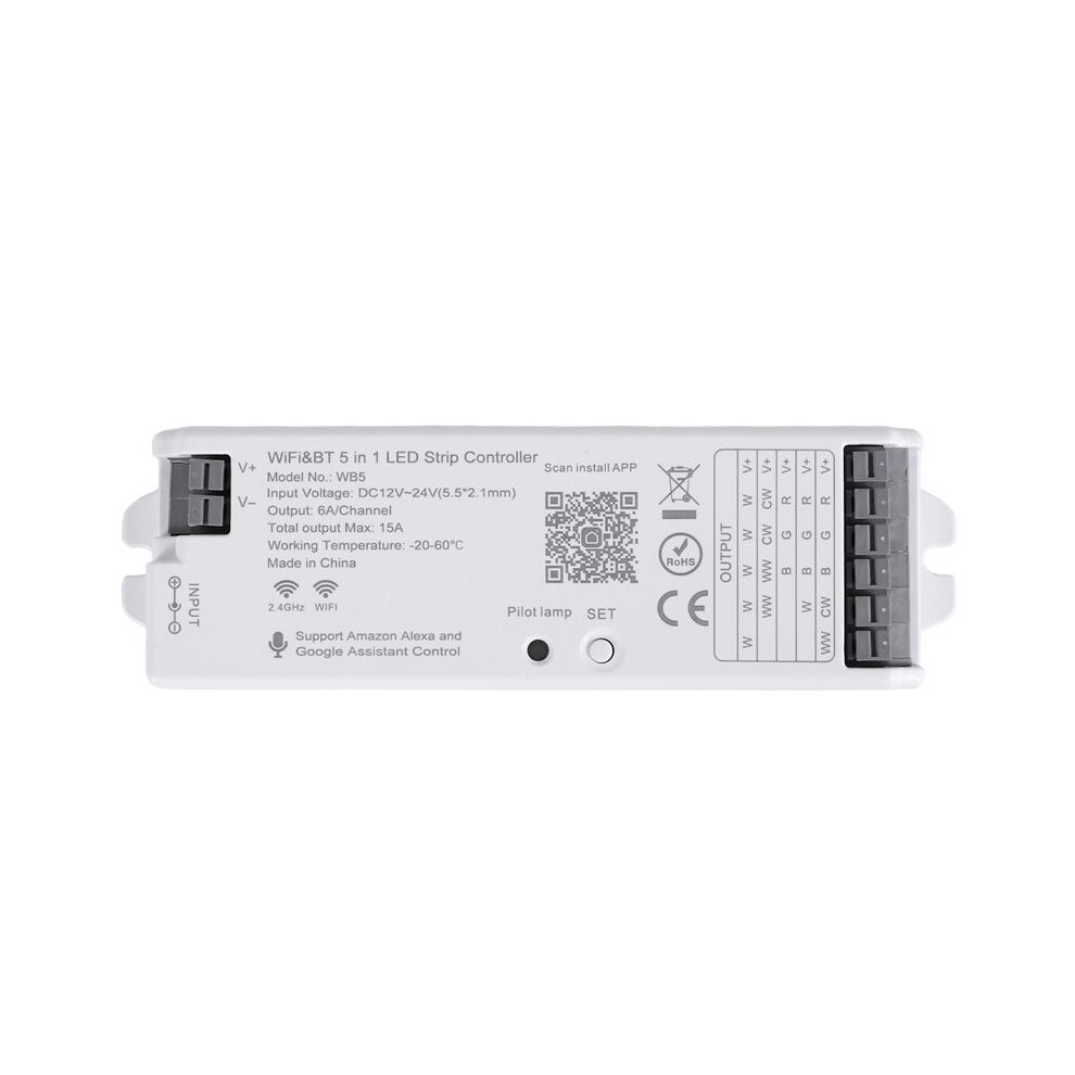 Wb5 Rf Wifi Led Strip Controller Rgb Cct Rgbw 5In1 Dimmable Dc12-24V Lights Controller For Life App 4712667193037