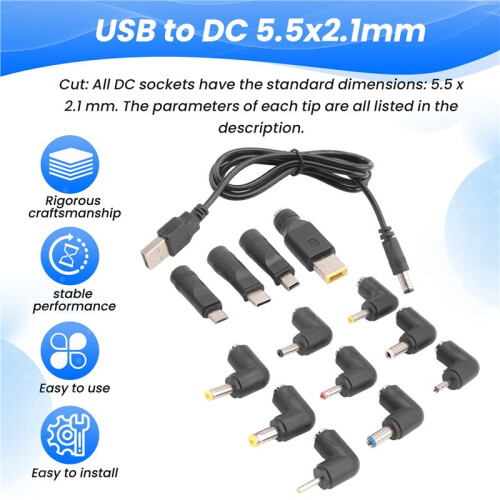 USB To  Power Cable Universal USB To  Jack Charging Cable Power Cord with 13 Interchangeable Plug Connectors Adapter 1