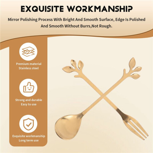 20PCS Dessert Spoon and Fork Set Cake Fork Coffee Spoon  Fruit Fork Stainless Steel -Gold