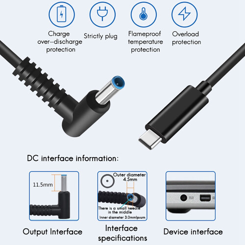 Laptop PD Fast Charging Cable Type-C is Suitable for   65W DC4530 Charging Cable Cord 2