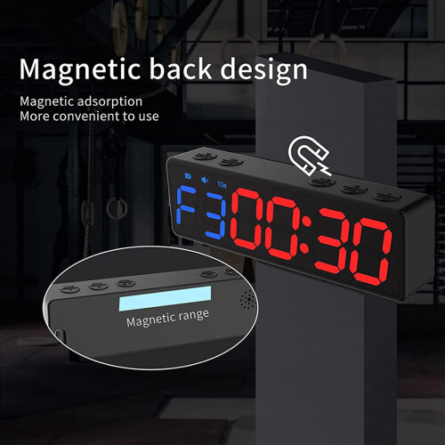 Workout Clock with Battery, Portable  Gym Timer with Built-in Magnet for Home Gym, Programmable Countdown/ Timer 2