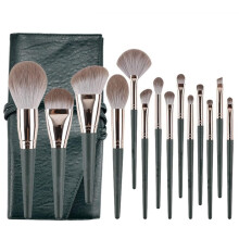 14 Pcs Makeup Brush Set with Soft Touch Bristles for Foundation Eyeshadow Blush, Green with Case