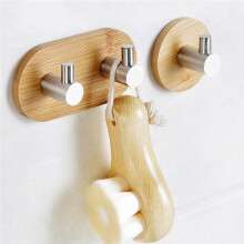 Bamboo Stainless Steel Hook Wall Clothes Bag Headphone Key Hanger Kitchen Bathroom Door Towel Rustproof Shelf (A)