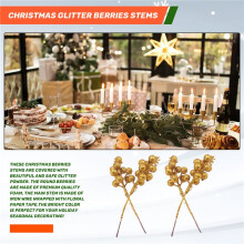 20 Stuks Kunstmatige Bessenstelen, 7,5 Inch Kerstglitterbessenstelen, Kunstmatige Kerstprikkers voor Kerstboom (Goud)