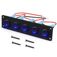5 Gang Round Dash Rocker Toggle Panel Waterdicht 12-24V LED voor RV Schip Jacht Marine Auto Marine Schip Blauw