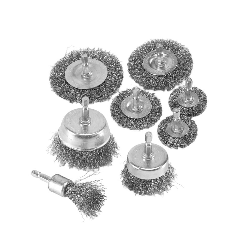 8 Piece Wire Brush Wheel Cup Brush Set 1/4Inch Hex Shank Coarse Crimped Carbon Steel Wire Wheel For Rust Removal 6031487738258