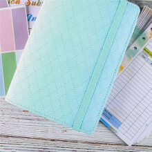 A6 Gradient Macaron Binder Hand Ledger Notebook Leather PU Loose-Leaf Book Cash Budget Book with Zip Bag, Green