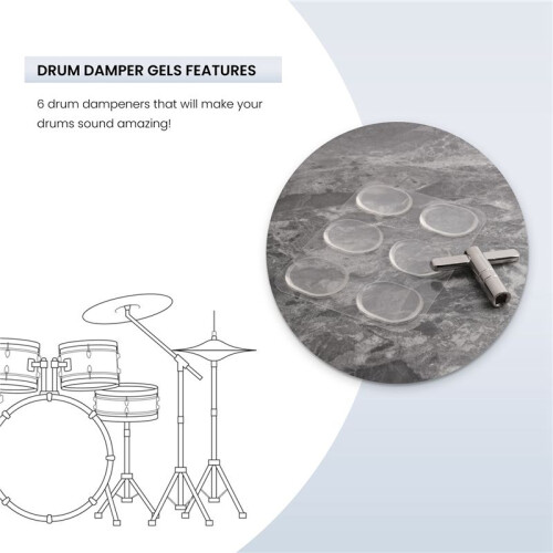 Drum Damper gel 6 pack with One Drum Tuning Key pack 1 2