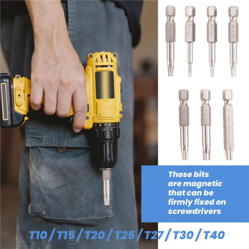 7Pcs Set Star Bit Screwdriver Drill Bits Screw Driver Magnetic 1/4Inch Hex Shank Hand Tools Five-Pointed Star Bore Hole 2