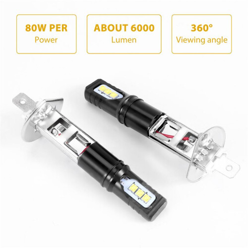 2X H1 6000K Super Bright White 6000LM DRL LED Headlight Bulb Kit High- 2