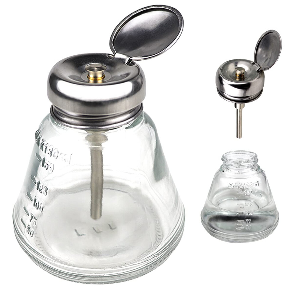 150ml Antistatic Glass Pump Dispenser Bottle with Flip , Copper Core, Leakproof Design for Alcohol and Makeup Remover