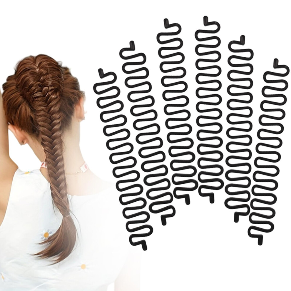 Unisex Black 6Pcs Plastic Hair Braiding Tool Set With Clips Diy French Braid Bun Maker Hair Styling Accessories