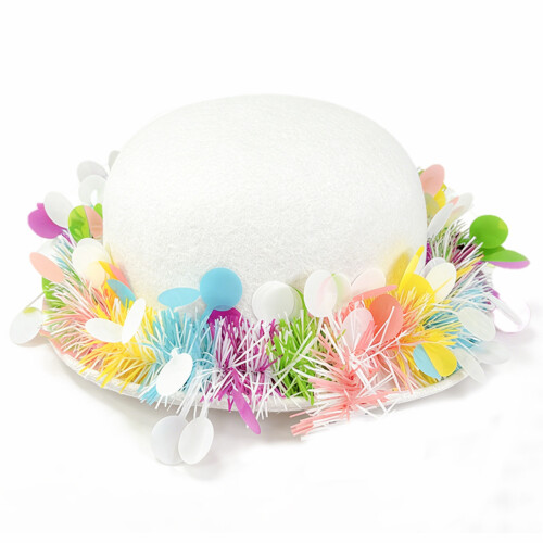 (One Size, White B) Easter Women Top Hat, Colorful Cute Bunny Ear Hat Sequins Tinsels Jazz Hats Wide Brim Hat
