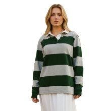 (M, Dark Green) Chemises rayées à manches longues pour femmes, décontractées, amples, col boutonné, tendance automne streetwear