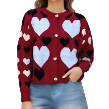 (M, Red) Chaqueta de punto para mujer, otoño-invierno, elegante, con cuello redondo, botones y manga larga