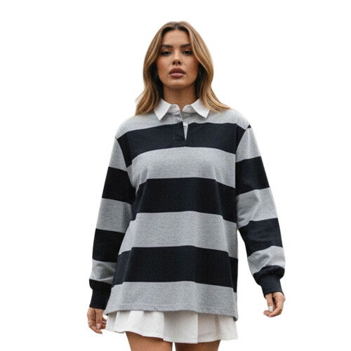 (M, Navy Blue) Γυναικείες Ριγέ Μπλούζες Φθινοπωρινά Streetwear